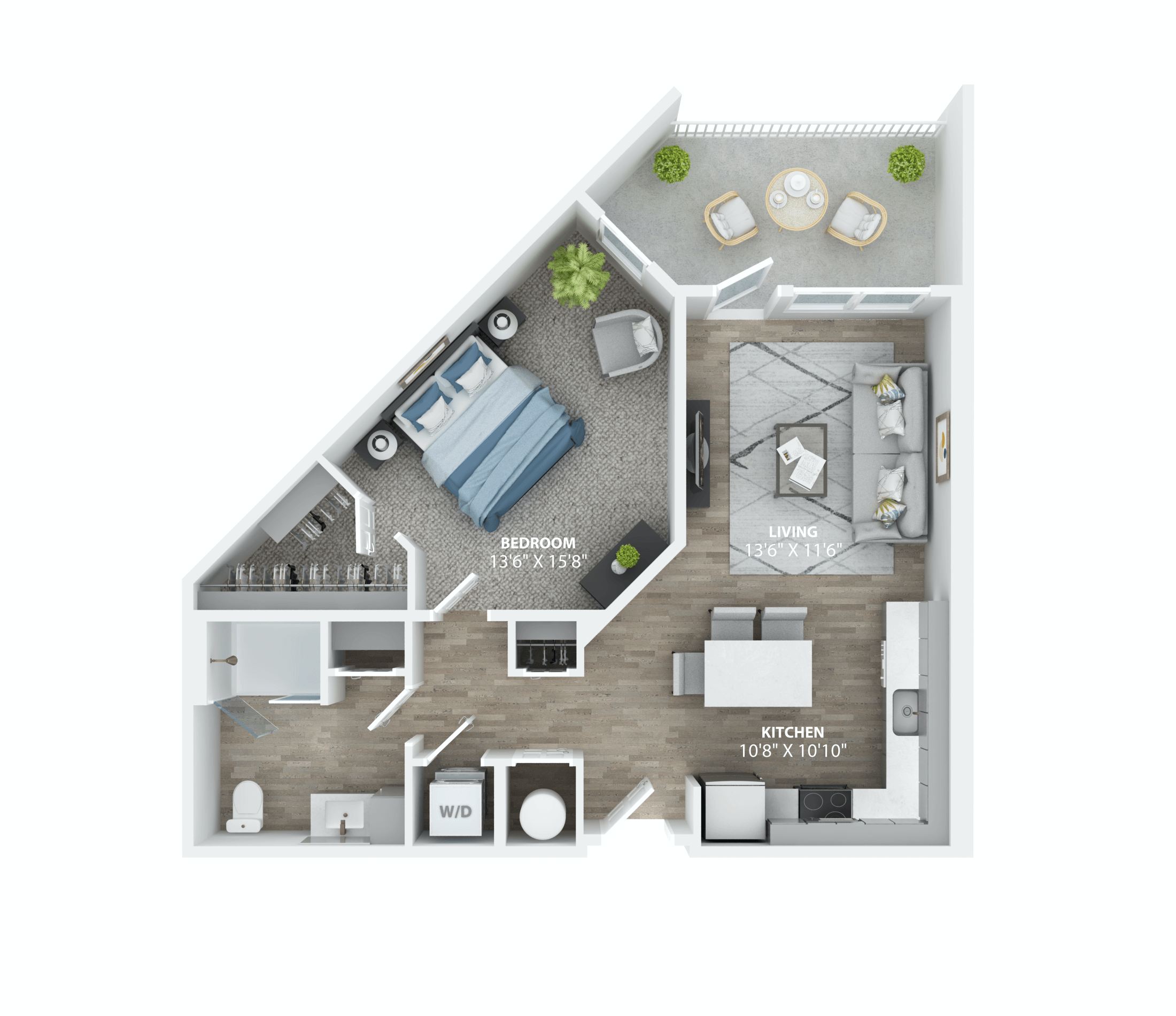Floor plan for 1 bed, 1 bath, 787 sqft